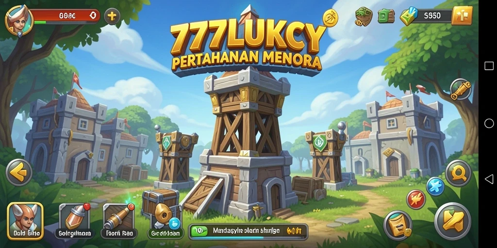 Tampilan gameplay Tower Defense yang seru di 777LUKCY.