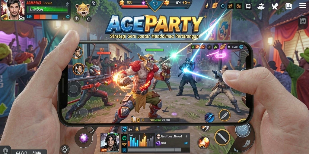 Tangkapan layar gameplay <strong>ACEPARTY</strong> menampilkan aksi pertempuran strategis yang mendebarkan.