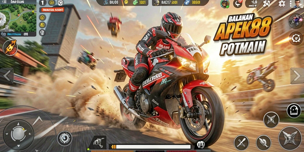 Tampilan menarik dari gameplay balapan motor APEK88.