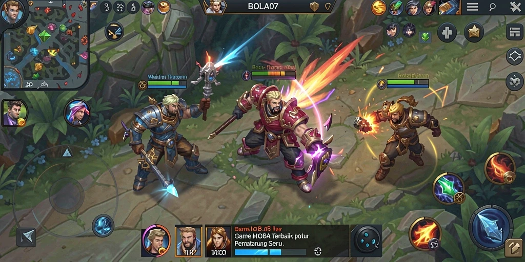 Screenshot gameplay BOLA07 menampilkan pertempuran epik antara tim.
