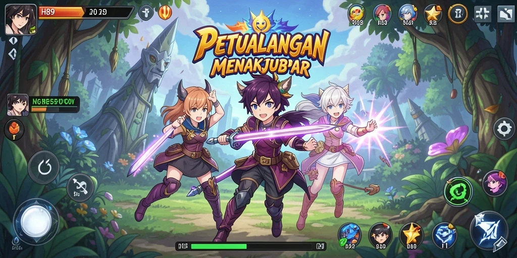 Tampilan gameplay menakjubkan dengan karakter Anime yang dinamis.