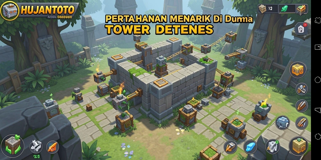 Screenshot menampilkan aksi mendebarkan dalam permainan Tower Defense HUJANTOTO.