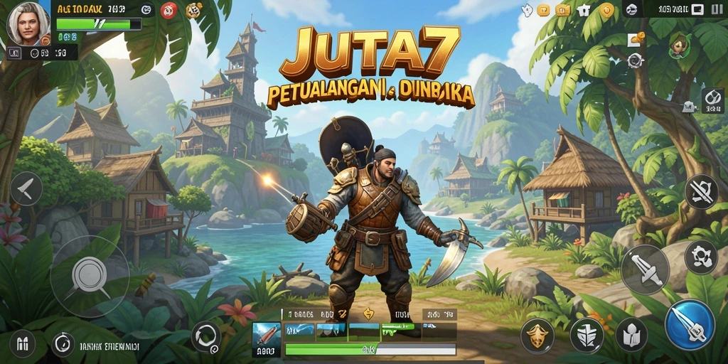 Screenshot gameplay JUTA7 menunjukkan eksplorasi dunia terbuka yang menakjubkan.