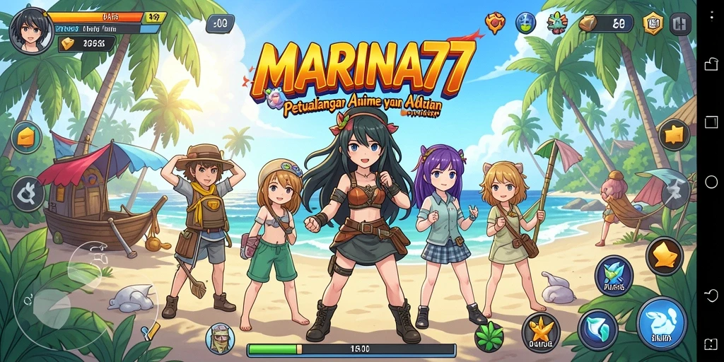 Screenshot gameplay MARINA77 menampilkan pertarungan karakter Anime yang seru.