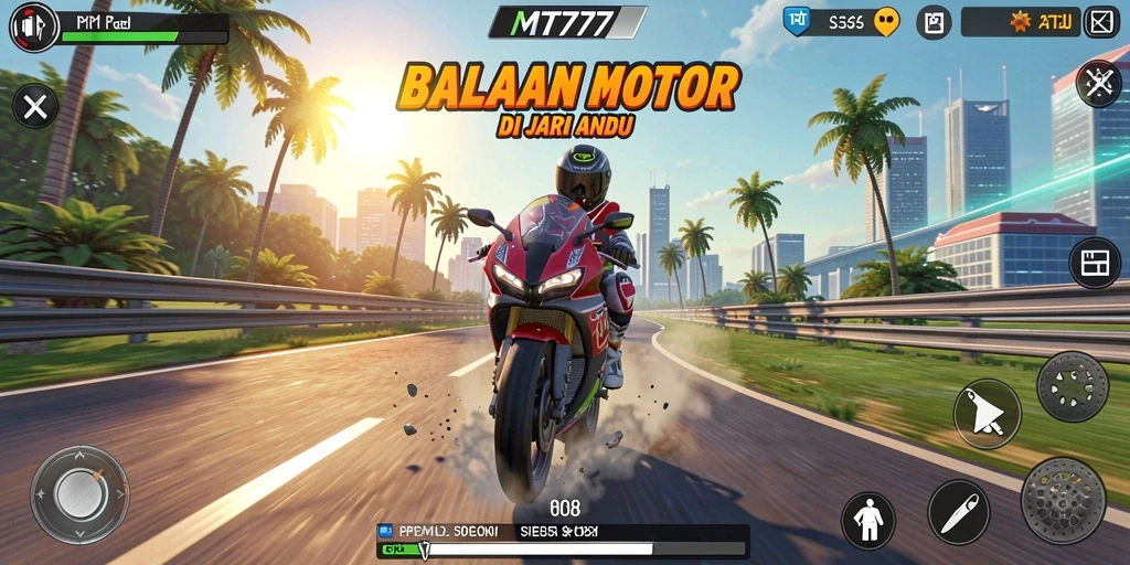 Tampilan menarik dari gameplay balapan motor yang mendebarkan.