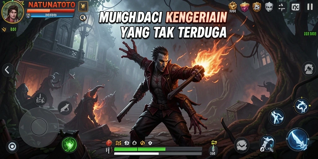 Screenshot gameplay NATUNATOTO yang menampilkan suasana mencekam dan menakutkan.