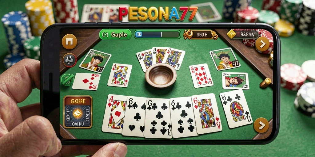 Tampilan screenshot utama PESONA77 menggambarkan keseruan gameplay Gaple.