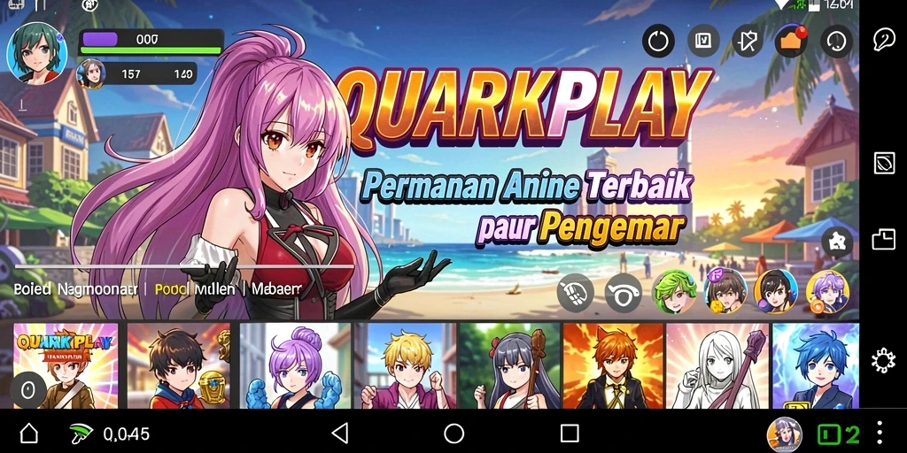 Tampilan gameplay mendebarkan dari QUARKPLAY dengan karakter anime yang menarik.