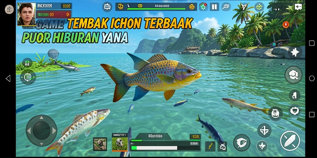 Tampilan gameplay seru dari RK77 saat menangkap ikan besar.