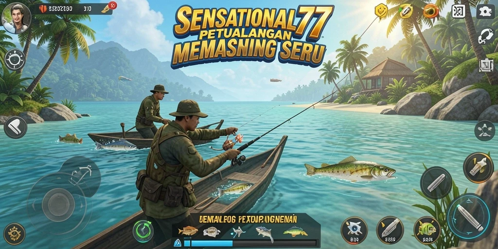Screenshot gameplay SENSATIONAL77 menunjukkan momen memancing yang seru.