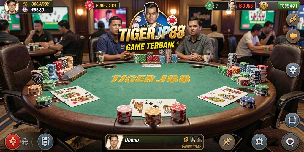 Tampilan screenshot utama TIGERJP88 menampilkan gameplay Poker yang mendebarkan.