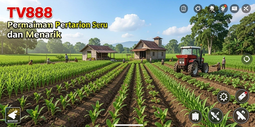 Screenshot permainan TV888 yang menunjukkan dinamika bertani.